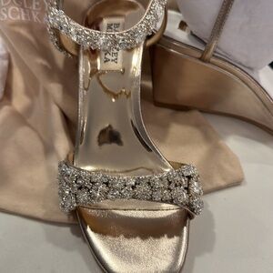 Badgley Mischka Rose Gold Crystal Embellished Evening Heels